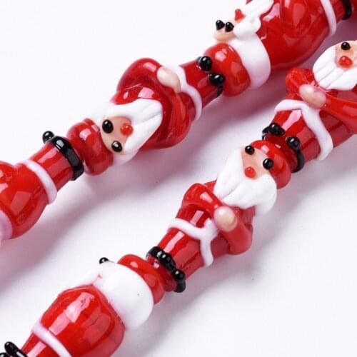 10pcs Handmade Lampwork Beads Christmas Snowman Santa Claus Beads Strands for Christmas Decorations DIY Jewelry Making Red/White