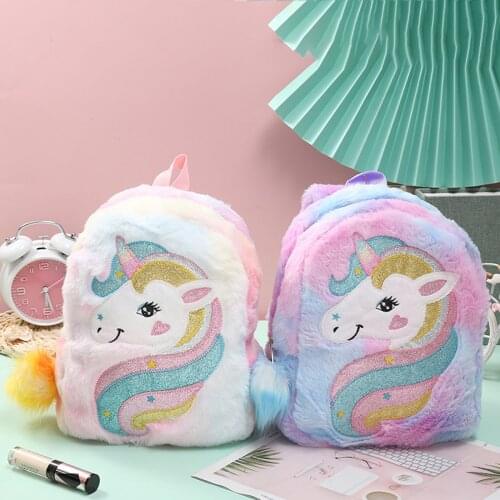 Kids Girls Plush Backpack Cute Cartoon Animal Pattern School Bag Lightweight Daypack Shoulder Bags