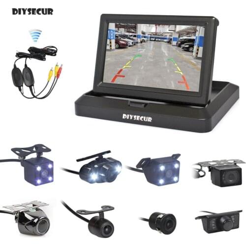 DIYSECUR Wireless 5inch Foldabel Car Monitor Night Vision Backup Reverse Camera Car Rear View Camera