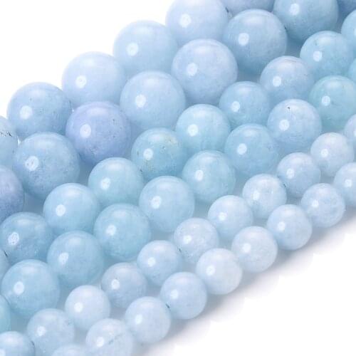 Blue Aquamarines Stone Beads Round Natural Loose Spacer Beads for Jewelry Making DIY Bracelet Earring Accessroies 4/6/8/10/12mm