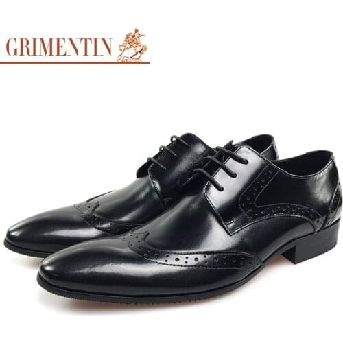 Grimentin classic derby men dress shoes black male business brogue shoes men