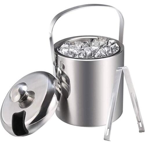 Ice Buckets with Stainless Steel Ice Tongs,Double Wall Ice Bucket with Lid,Silver Ice Wine Chiller for Bar Paties,Ice Buckets fo