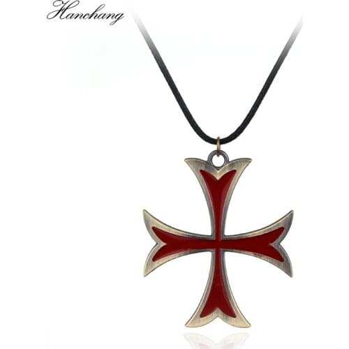 Hot Sale Jewelry Mens Necklace Vintage Knights Templar Iron Cross Pendant Necklace For Men Cross Jewelry Christmas Party Gift