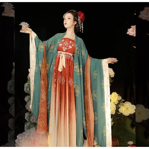 Spring new style of Tang Dynasty Hanfu womens ancient costume Chinese style super immortal heavy industry embroidery large slee