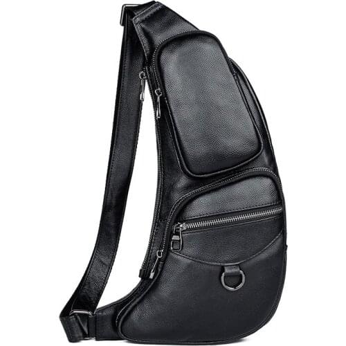 Top Quality Men Genuine Leather Cowhide Sling Chest Back Day Pack Travel Cross Body Messenger Shoulder Bag For 7-inch Ipad