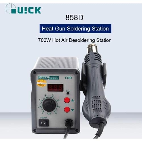 QUICK 858D 700W Hot Air Soldering Station Heat Gun Welding BGA SMD Rework Desoldering Station LED Digital Display Helical Wind