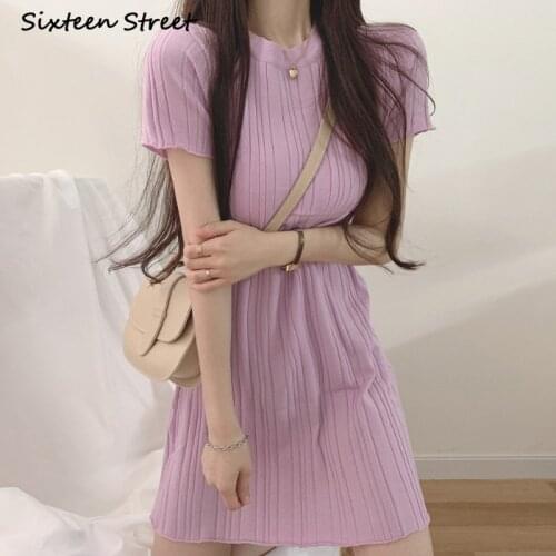 Dresses for Women Chic Elegant Short Sleeved Knitted Dress O Neck A Line Vestido De Mujer Y2k Aesthetic Korean Fashion Clothing