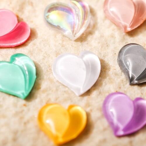 50Pcs Nail Art Heart Shaped Resin Charms Sparkle Aurora Peach Heart Nail Art Rhinestones 8x8mm Suitable For Nail Manicure Tips