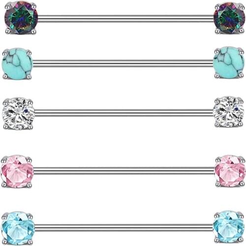 JUNLOWPY 1pcs14G Industrial Barbell Earring Stainless Steel Zircon Tragus Cartilage Helix-Conch Piercing Jewelry 38mm 11/2 inch