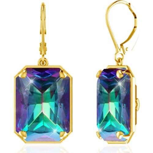 Szjinao Mystic Topaz Gemstone Earrings For Women Gold Long Drop Earrings 925 Sterling Silver Wedding Brand Fine Jewelry 2020