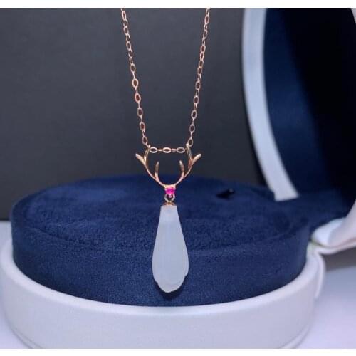 SHILOVEM 18k yellow gold real natural white Jasper pendants Christmas Gift fine Jewelry plant wedding no necklace mymz0816999hby