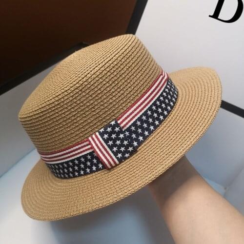 HT266 Women Straw Hat Classic Solid Color Female Lady Wide Brim Flat Top Jazz Sun Cap Bucket Hat Winter Spring Summer