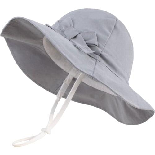 Connectyle Spring And Summer Girls New Solid Color Bucket Hat Soft Wide Brim UV Protection Cute Bow Adjustable Sun Hat