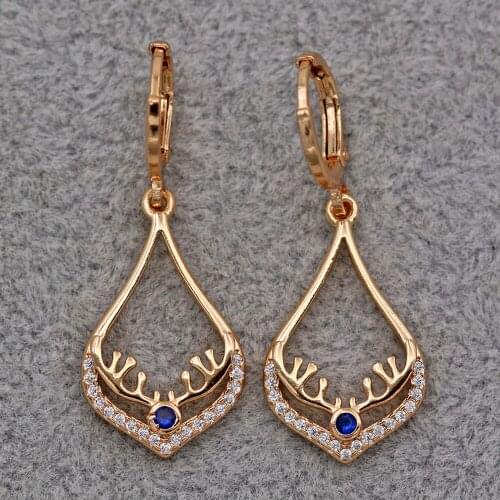 Trendy Gold Copper Plated Elk Earrings White Green Zirconia Stone For Women Girls Fashion Jewelry Accessories Wedding Gift