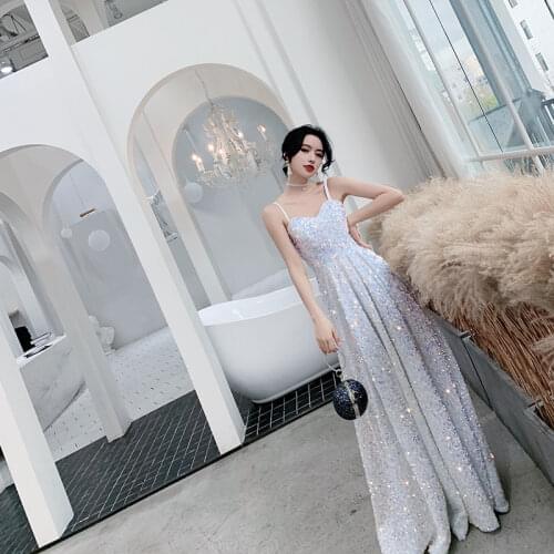 Evening Dress Elegant Lace Illusion Lace up Formal Dresses Sequin Long Straight Party Gown Vestidos Size S-3XL