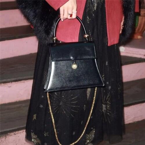 Metallic badge vintage handbag female black color sun flowers design shoulder crossbody bag F1192