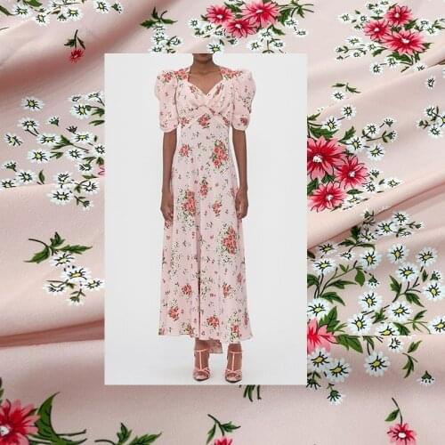 Summer new fashion pink fairy style flower print skirt floral fabric designer fabric messy sewing dress fabric by yard