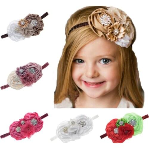 Yundfly Vintage Girls Elastic Rose Flower Headband Kids Hairband Chiffon Ribbon Flower Headwear Children Hair Accessories