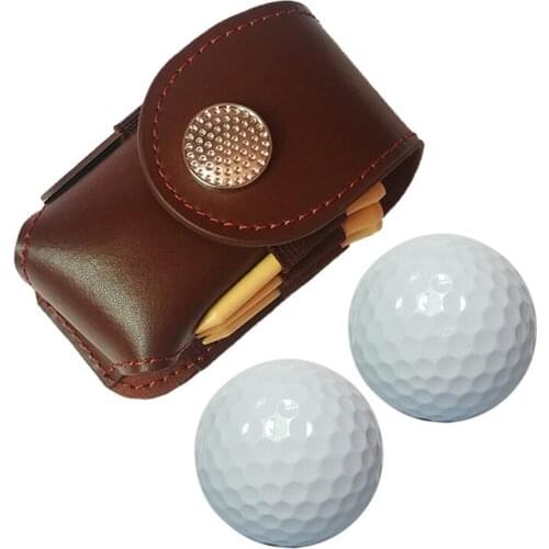 PU Leather Golf Ball Pouch Bag Holder Pouch Waist Belt Storage Pocket with 3 Tees 1 Golf Divot Repair Tool Set