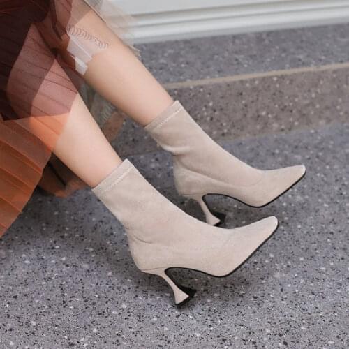 Sianie Tianie 2021 Winter Autumn Stretchy Fashion Boots Wine Cup Strange High Heels Runway Lady Booties Woman Sexy Heels Boots