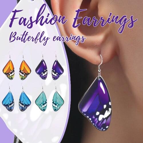 Women Fantasy Neon Color Acrylic Earrings Trendy New Butterfly Gradient Pink Blue Sequins Drop Festival Earrings Jewelry