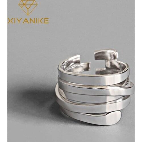 XIYANIKE 925 Sterling Silver Wedding Rings Simple Geometric Multilayer Winding Handmade Jewelry for Women Size 17mm Adjustable