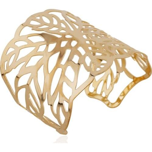 New 2017 Punk Designer Metal Bangles Simple Hollow Out Wide Cuff Bracelets & Bangles Costume Jewelry For Women YW541