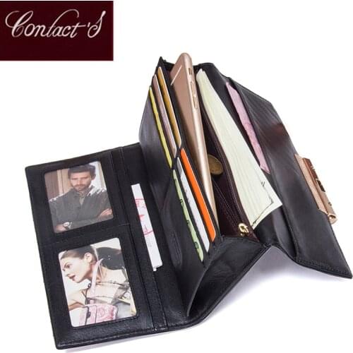 Contacts Brand Genuine Leather Wallet Women High Quality Long Fashion Female Phone Purses Lady Party Clutch Bag Coin Pocket
