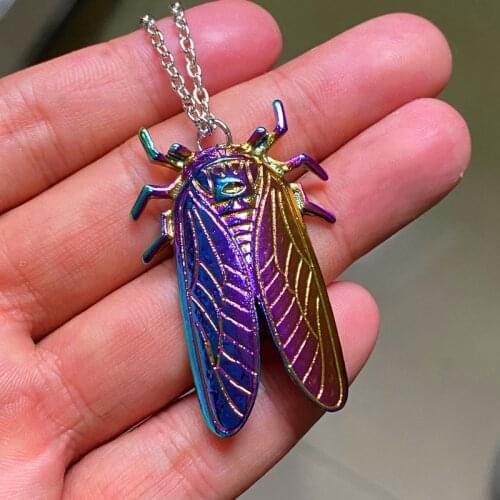 1PCS 2020 New Fashion Purple Cicada Necklace Charm Women Animal Pendant Fit Creative Gift Handmade Jewelry