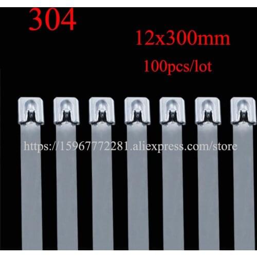 100PCS cable tie 304 self-locking stainless steel tie tape 12*300 cable metal insert tie tape plastic Marine transport Boat tie