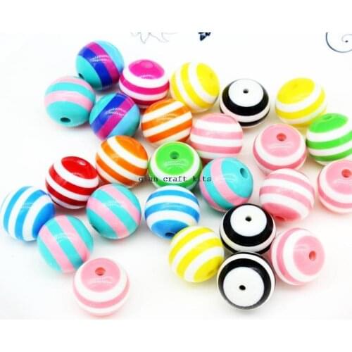 15pcs STRIPED 20mm Chunky Beads Resin Vintage Style Round big striped resin beads mix color