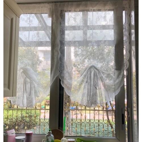 180x75CM American country white lace balloon shade half curtain lift curtain balcony window one tie-up shade