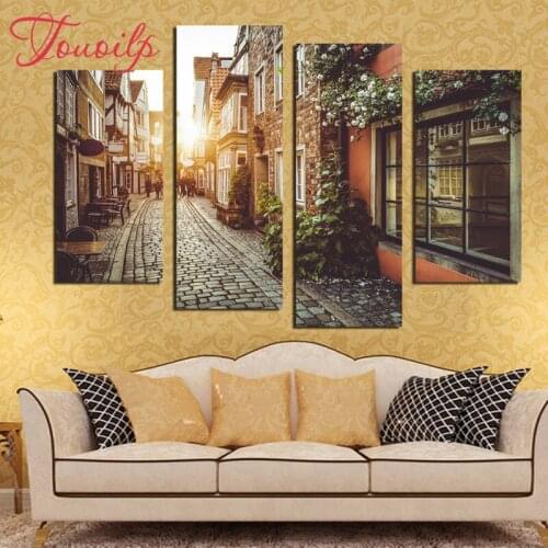 TOUOILP 4pcs,Full Square&round 5D Diamond Painting street view Diamond Embroidery,Cross Stitch,Mosaic,sticker,home decoration