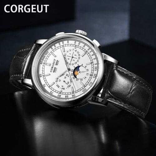 CORGEUT Men Watch Top Brand Mens Mechanical Watches Automatic Date Watch Men Multifunctional Wrist Relogio Masculino Herrenuhr