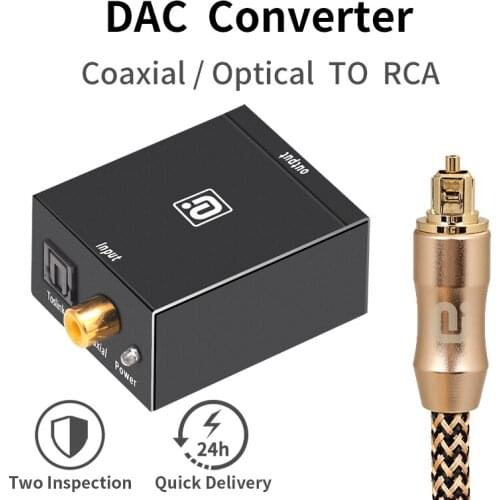 Digital to Analog Converter DAC Digital SPDIF Toslink to Analog Stereo Audio L/R Converter Adapter with Optical Cable for TV DVD