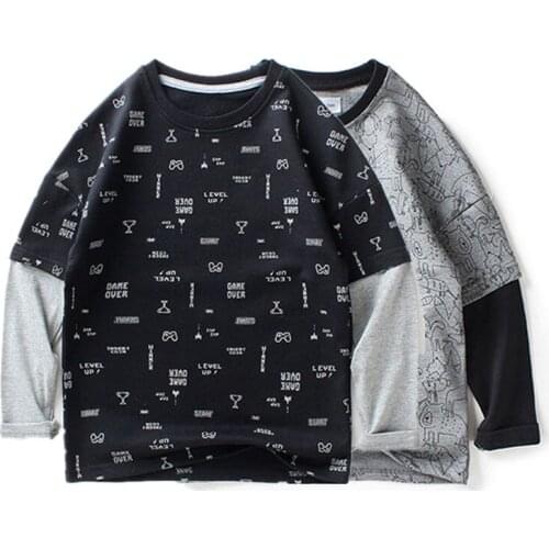 Kids Long Sleeve T Shirts Spring Autumn Fashion Childrens Splicing Letter Pattern Clothes For Teenagers Boys Girls 120-160 Tops
