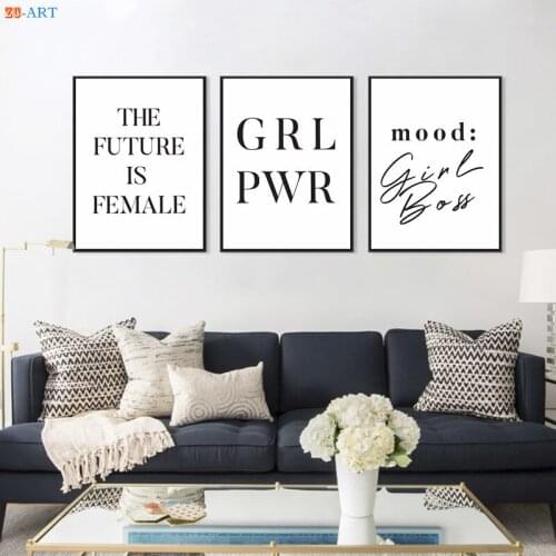Girl Power Print Feminist Wall Art Motivational Poster Canvas Painting Wall Pictures for Living Room Girls Room Decor