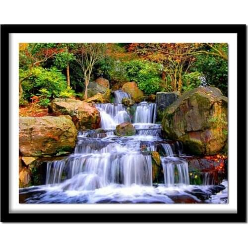 DIY Diamond Painting Cross Stitch waterfall Diamond crystal Diamond Embroidery landscape Pattern Rhinestones painting