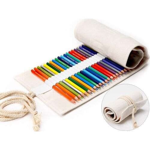 DIY Blank Color Pen Pencil Bag Wrap 36/48/72 Slot Canvas Folding Roll Storage Pouch for Brush Marker Pens Stationery School F756