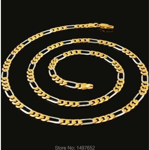 Two Tone Gold Chain For Men Women18K Gold/Silver Plated Figaro Chain Necklace Jewelry Wholesale