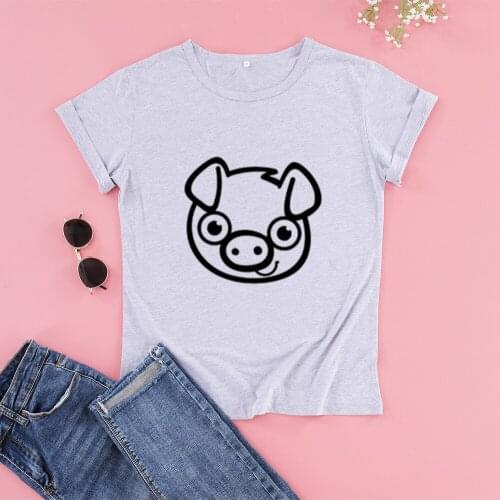 Pig Face T-Shirt Funny Pig Graphic Printed Casual Pink Top Tees Clothes 100% cotton short sleeve tshirts for women Ladies girls