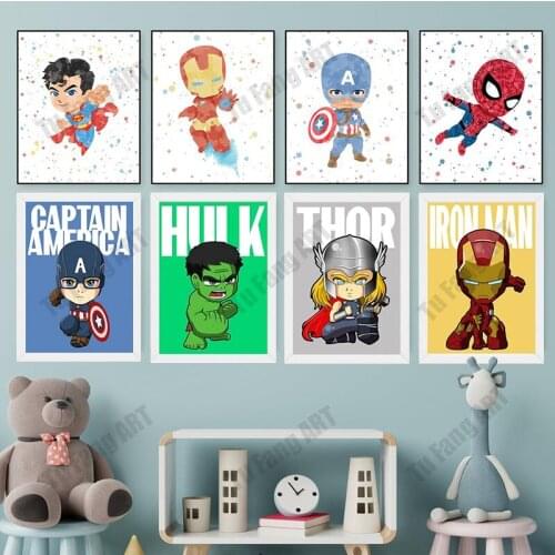 Marvel Cartoon Canvas Painting Wall Art Original Superhero Anime Poster Iron Man Spiderman Print Picture Nursery Kids Room Decor