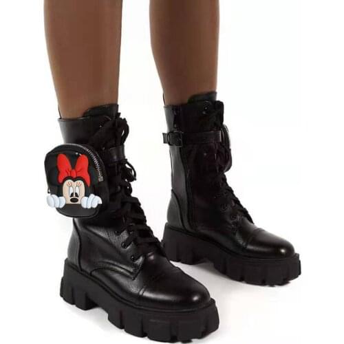 Disney Big Childrens Cartoon Mickey Mouse Girl Adult Non-slip Soft Bottom Martin Leather Boots High Heel Boots