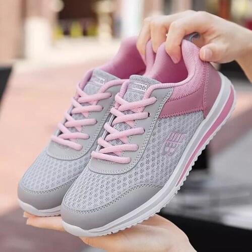 Ladies Trainers Casual Mesh Sneakers Pink Women Flat Shoes Lightweight Soft Sneakers Breathable Footwear Basket Shoes