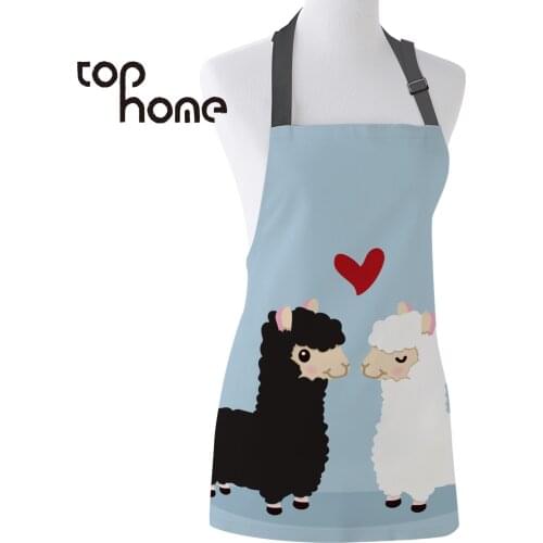 Tophome Kitchen Apron Lovely Cartoon Alpaca Couple Printed Sleeveless Canvas Aprons for Men Women Kids Home Cleaning Tools