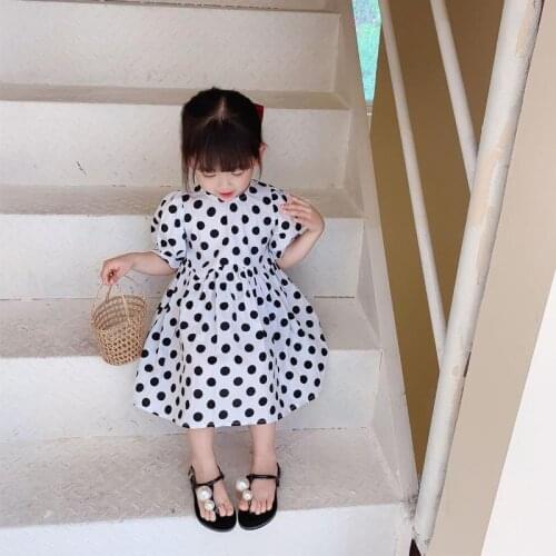 Summer Girls Polka Dot Ball Gown Clothing Puff Sleeves Loose Dress White Flower Girls Princess Party Dress Sundress Clothes