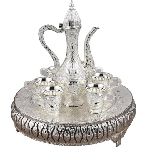 Metal Wine Glass Jug Set European Style Wine Glass Tea Set /Wine Set Home Crafts Gift(1Wine Pot x 6Wine Cups x Tray