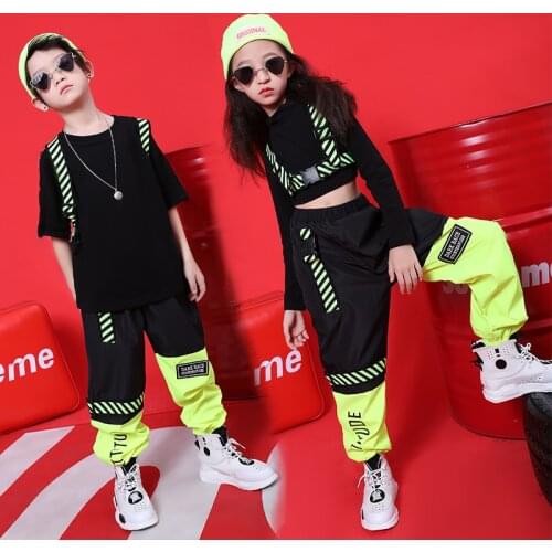 2019 Jazz Costumes Child Street Dance Clothes Boys Girls Hip Hop Dancing Performance Wear Kids Dancer Stage Outfit DNV12094