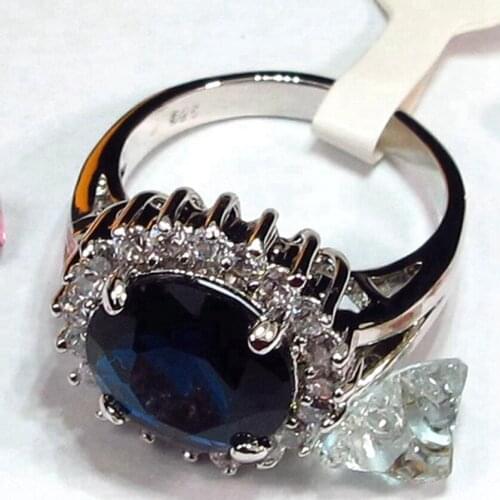 Fleure Esme fashion luxury Wedding Jewelry Rings for women 2019 accessories Dark blue Cubic Zirconia Rhodium Plated R144 size 6