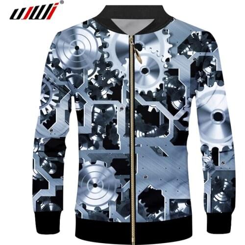 UJWI 2019 Winter Mens Casual Zip Jacket Cool Print Mechanical Technology Gear 3d Jackets Coat Man Hiphop Streetwear Uniform